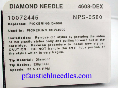 PHONOGRAPH NEEDLE PICKERING D3000,D4000,XSV,XUV,608 DEX  