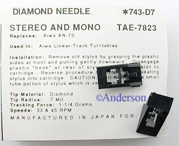 PHONOGRAPH NEEDLE AIWA AN 70D,MITSUBISHI 3D 54M,743 D7  