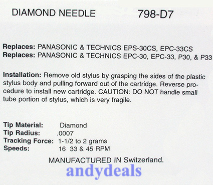 Phonograph Needle Panasonic Technics EPS 30CS 798 D7  